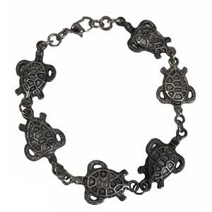 Turtle Shell Back Link Bracelet Silver Tone